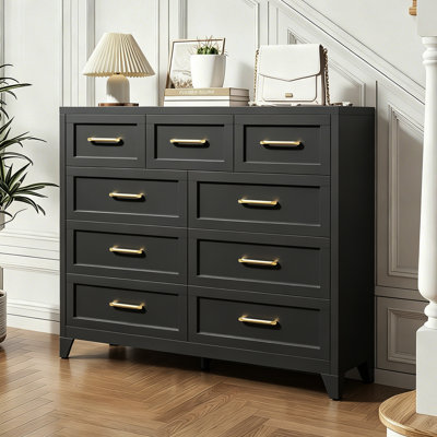 52" Wide Metal Dresser Chest with 9 Drawers