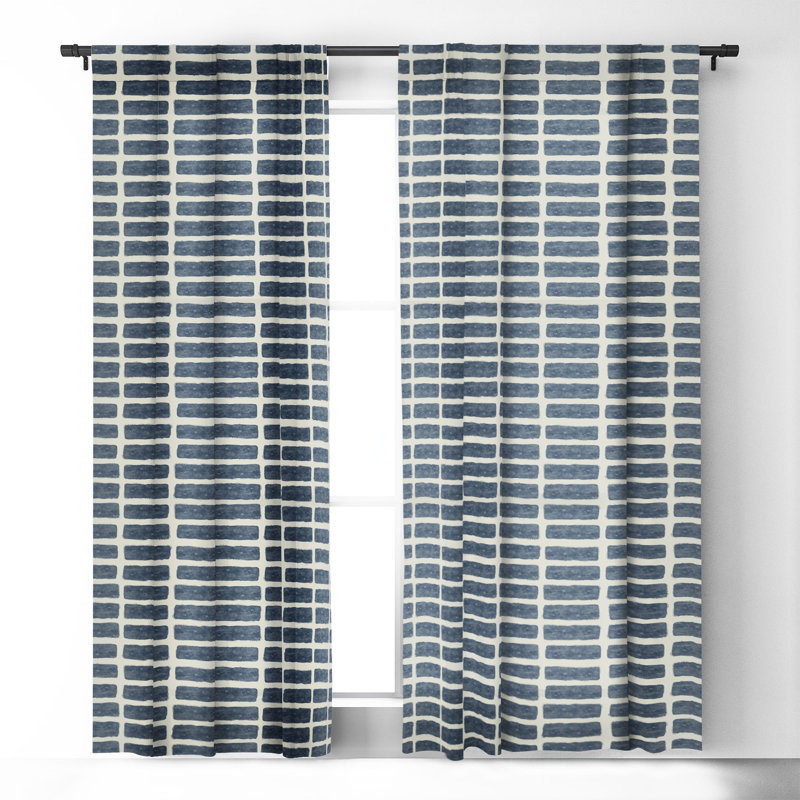 Little Arrow Design Co Block Print Tile 1pc Blackout Window Curtain Panel, Blue, 50" W x 84" L