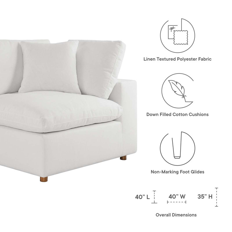 Pure White Linen Five Piece Sectional Sofa with Ottoman