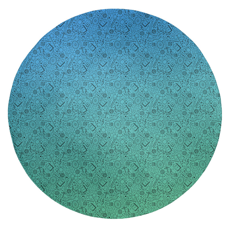 Tapis bleu ciel profond/bleu marine foncé dégradé, Rond 5 pi