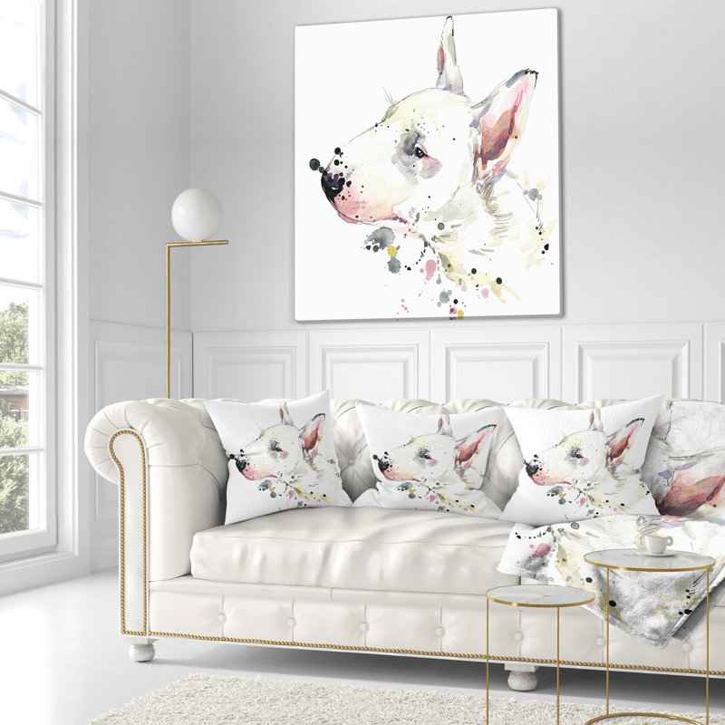 Bull Terrier, aquarelle de chien, 16 po x 1 po, Coussin décoratif