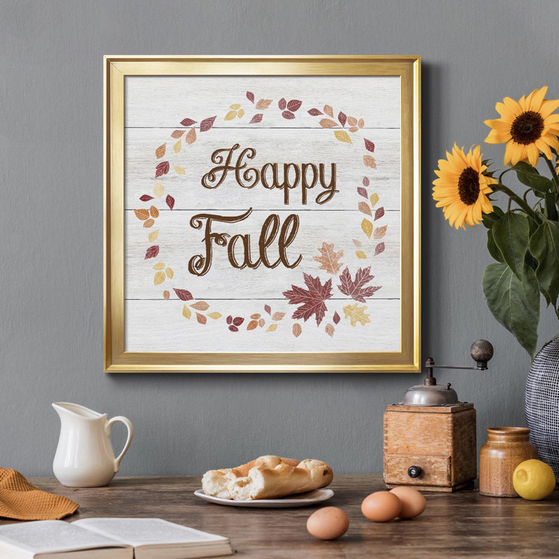«Happy Fall», art textuel sur toile, Or, H 34,5 po x l 34,5 po x P 1,5 po