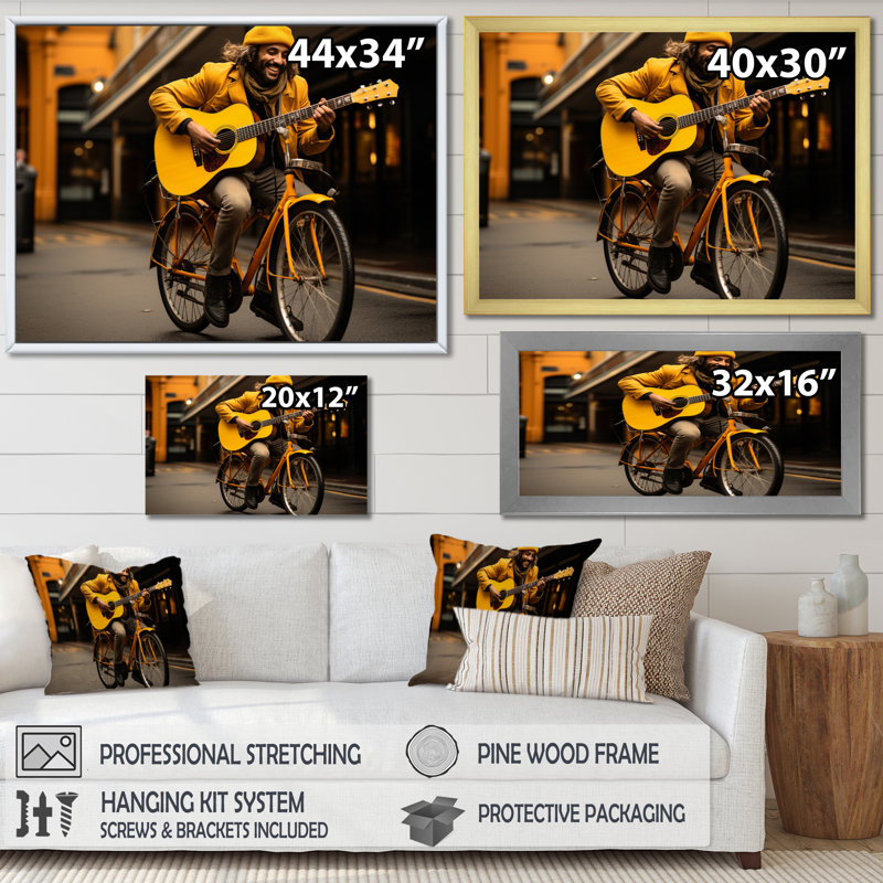 Bicycle Street Serenade - Transportation Wall Decor, H 12 po x l 20 po x P 1 po, Cadre flottant doré