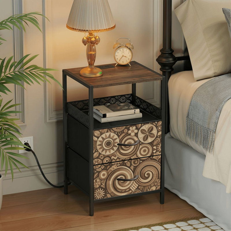 Table de chevet 2 tiroirs avec station de charge, table de chevet de chambre à coucher avec ports USB et prises USB