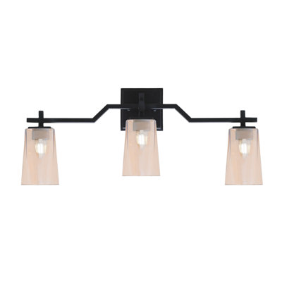 Barre d'éclairage de salle de bain 3 lumières Bliven au fini noir mat avec verre dégradé ambre l 4,5 po x H 6,5 po