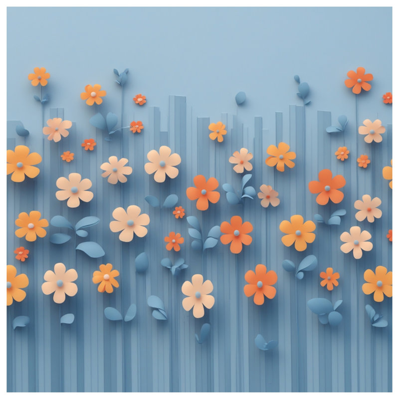 Housses de couette orange, fleurs bleues, Lit simple