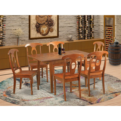7 Piece Dining Room Table Set Consist of a Rectangle Kitchen Table with Butterfly Leaf and 6 Dining Chairs, Saddle Brown