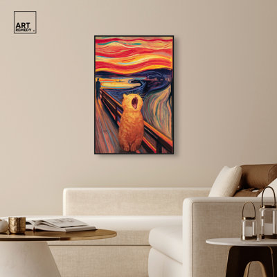 «Yawning Tabby II», reproduction d'art sur toile encadrée par Art Remedy, cadre noir, 30 x 45