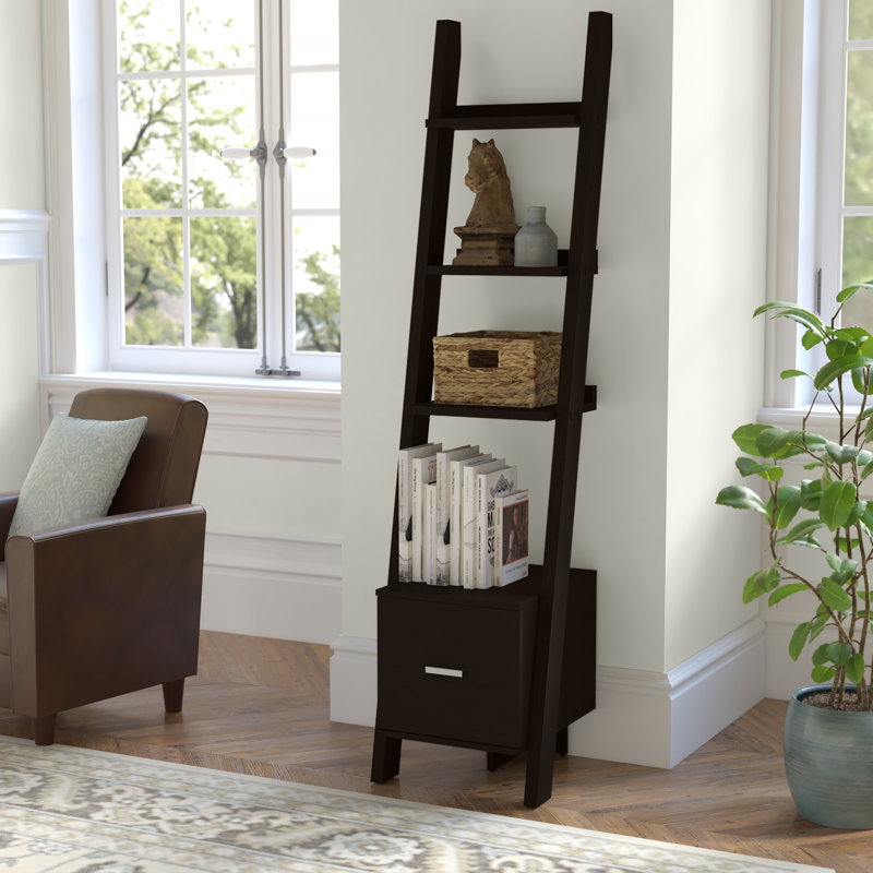 Camas Bookshelf, Bookcase, Etagere, Corner, Ladder, 69"H, Office, Bedroom, Laminate, Contemporary, Cappuccino