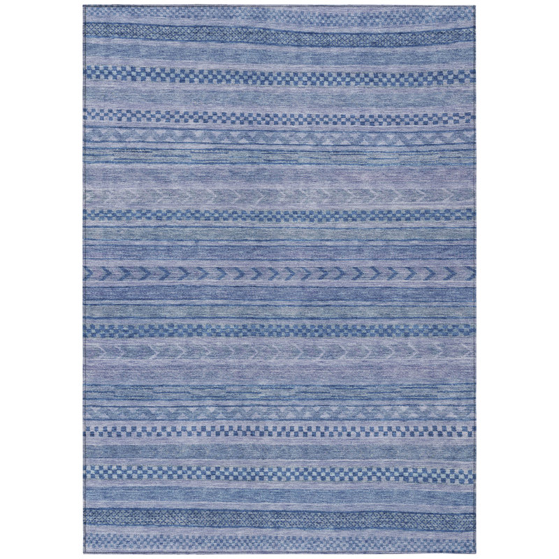 Tapis extérieur lavable rayé bleu et bleu ciel 3 pi x 5 pi