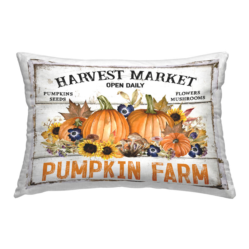 Coussin décoratif imprimé citrouille ferme avec tournesols par Creatif Belle