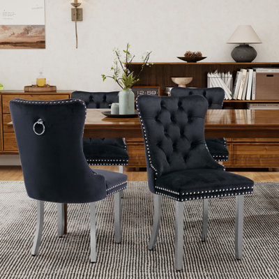 Crossland Velvet Dining Chairs, Tufted Dining Room Chairs with Nailhead Ring Pull Trim for Kitchen
