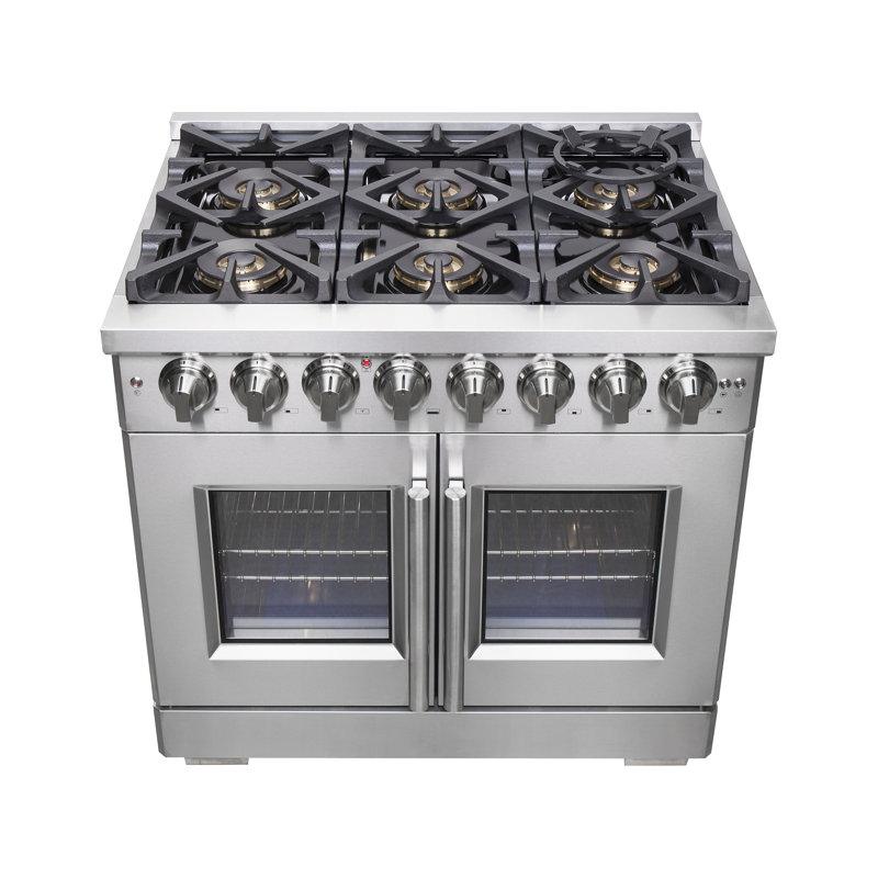 Porte en acier inoxydable à double capacité 36 pouces Capriasca, 5,36 pieds cubes Four à convection véritable