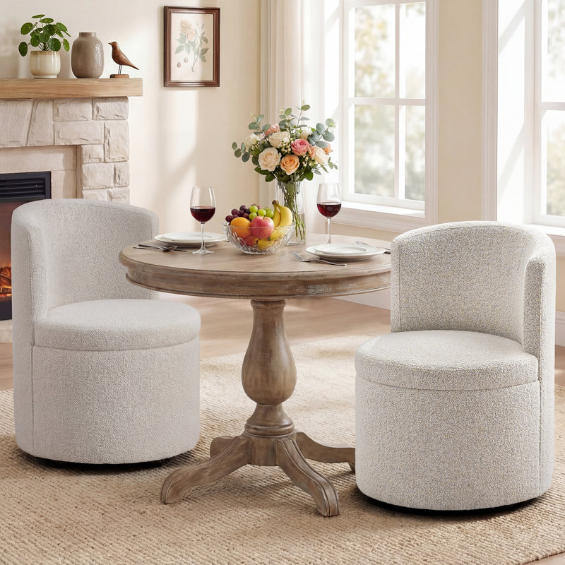 Chaises pivotantes rembourrées entièrement assemblées, Beige bouclé, 4