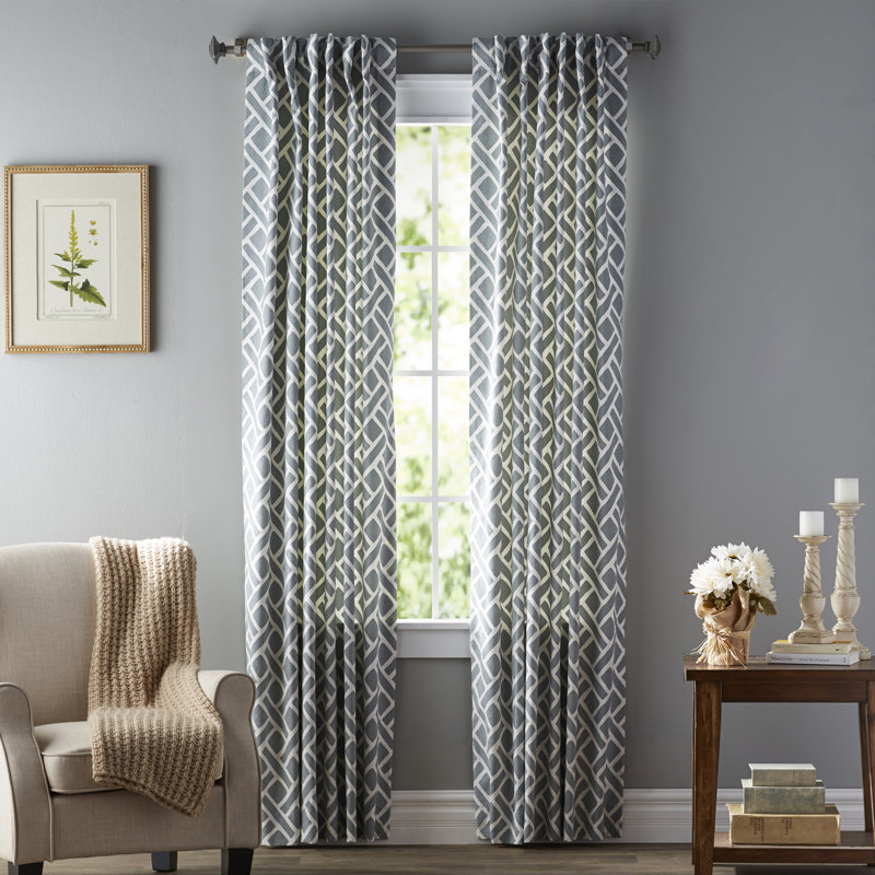 Rami Geo Contemporary Cotton Room Darkening Curtains- Single Panel, 50" W x 96" L, Taupe