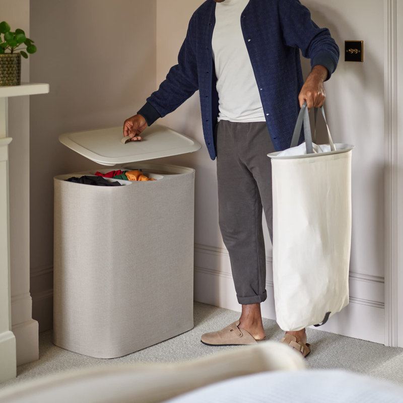 90 Liter Laundry Hamper with Lid, Ecru