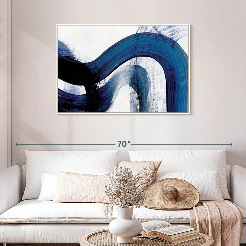 Blue Clota Curves, Cadre flottant blanc, 43 po x 29 po