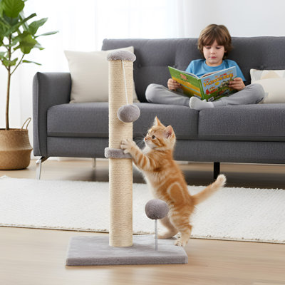 22 Inch Cat Scratching Post Mounting Methods Scratcher Tree Tower Natural Sisal Rope Scratch Post With Stable Base And Hanging Toy Balls For Indoor Cats And Kittens