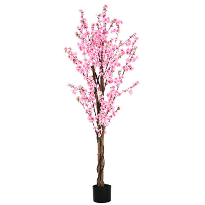 6' Silk Peach Blossom Tree With Pot - Artificial, Pre Potted For , Easy Maintenance, No Assembly, 72" Tall Artificial Pink In Symbol Of Good Luck, Potted, Rejuvenate Your Interior, 34" W X D H