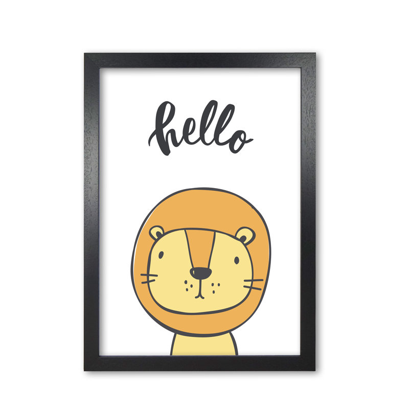 Hello Lion - Print, 30 cm H x 21 cm W x 5 cm D, Black Grain Frame