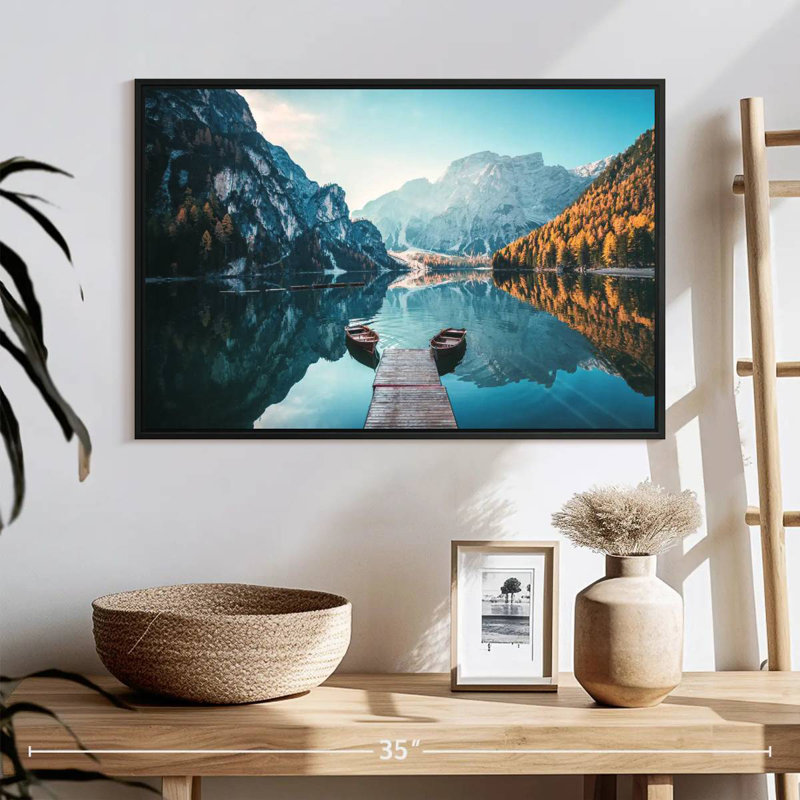Jetée du lac Braies, 25 po x 17 po, Cadre flottant noir