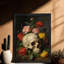 «Black», fleurs rétro encadrées de crânes humains, art mural foncé, impressions encadrées-1590855060