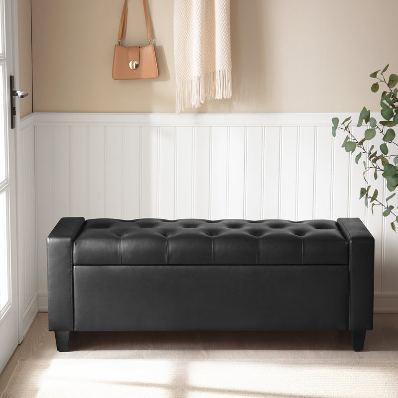 Faux Leather Upholstered Storage Bench, Black