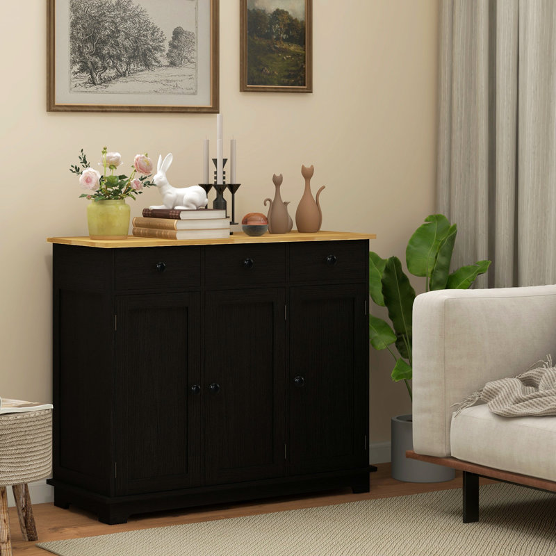 Armoire-penderie - Comptoir en bois massif, 3 tiroirs, portes, tablette ajustable noir patiné pour rangement de vêtements