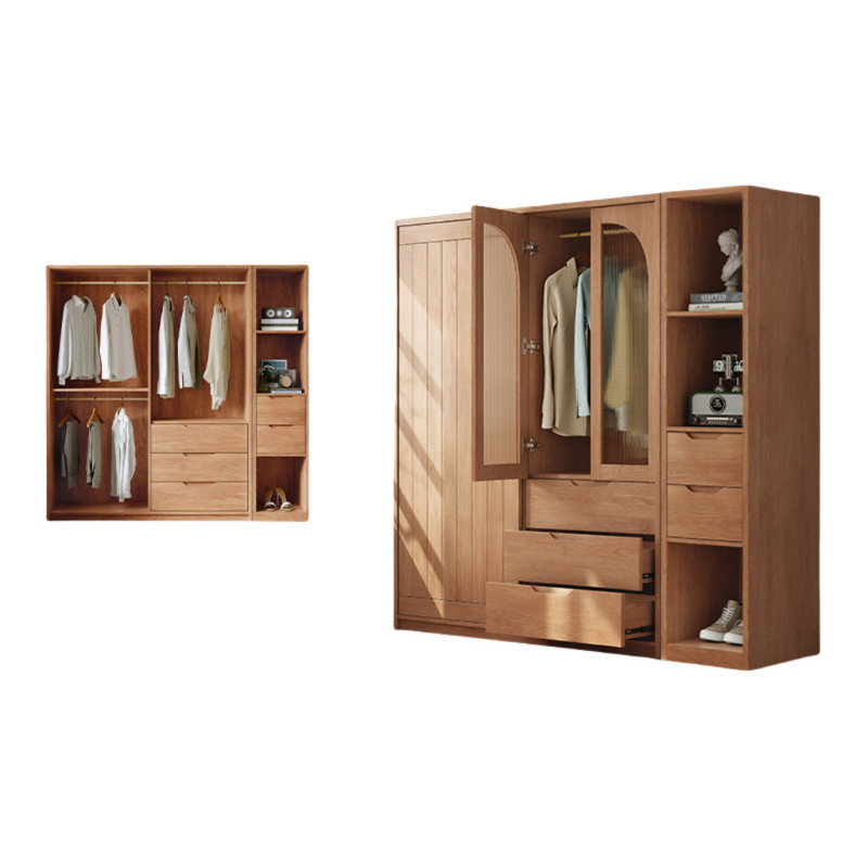 Retro Simple Push Pull Wardrobe, 78.74" H x 70.87" W x 23.62" D
