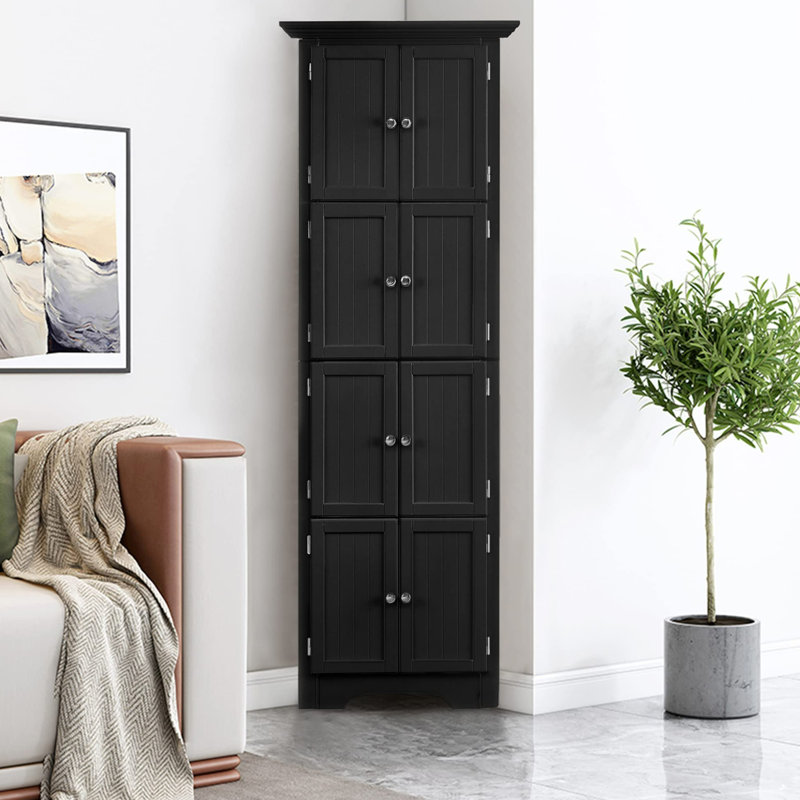 Grande armoire de rangement noire à 4 tablettes pour 4 pièces fonctionnelles - salon, chambre à coucher, salle de bain, cuisine 72 pouces avec 4 tablettes optimise l'efficacité dans la maison