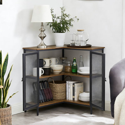 Piscitelli 2-Door Metal Mesh Corner Accent Cabinet 