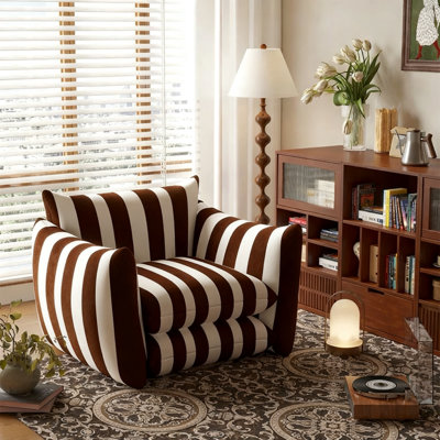 Fauteuil d'appoint surdimensionné rayé de 40 po de largeur, fauteuil côtier moderne avec base de socle et coussins réversibles, méridienne et demi pour le salon