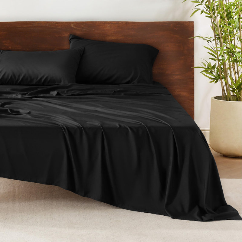Bedsure Polyester & Rayon Derived from Bamboo Sheets, King Sheet Set with 2 Pillowcases, Black