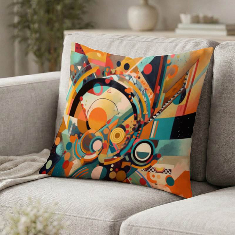 Coussin décoratif géométrique orange et bleu Odeth, H 16 po x l 16 po
