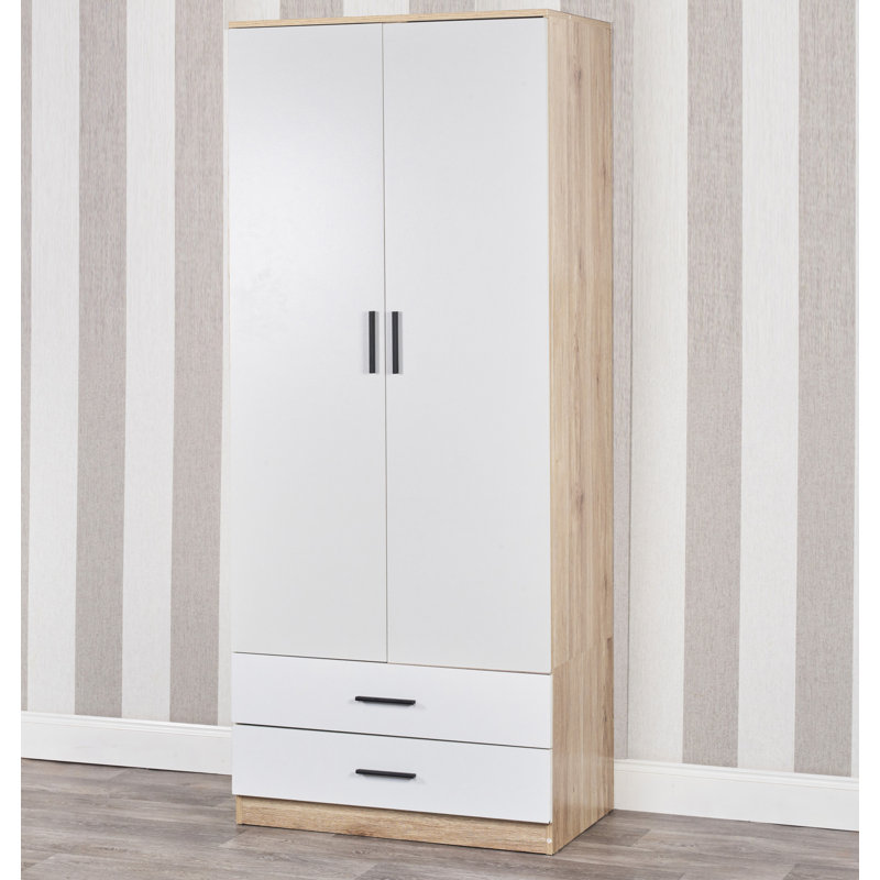 Gianpietro 2 Door Manufactured Wood Wardrobe, Oak Carcass/White Drawer