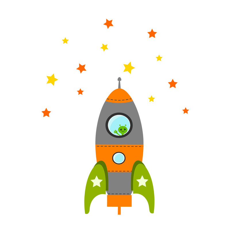 Blast Off Space Rocket Wall Sticker, 145cm H x 110cm W, Blue