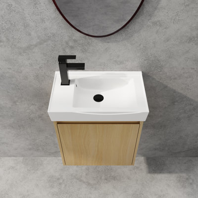Meuble-lavabo mural en bois 20 po avec lavabo en céramique et armoire de rangement Browm