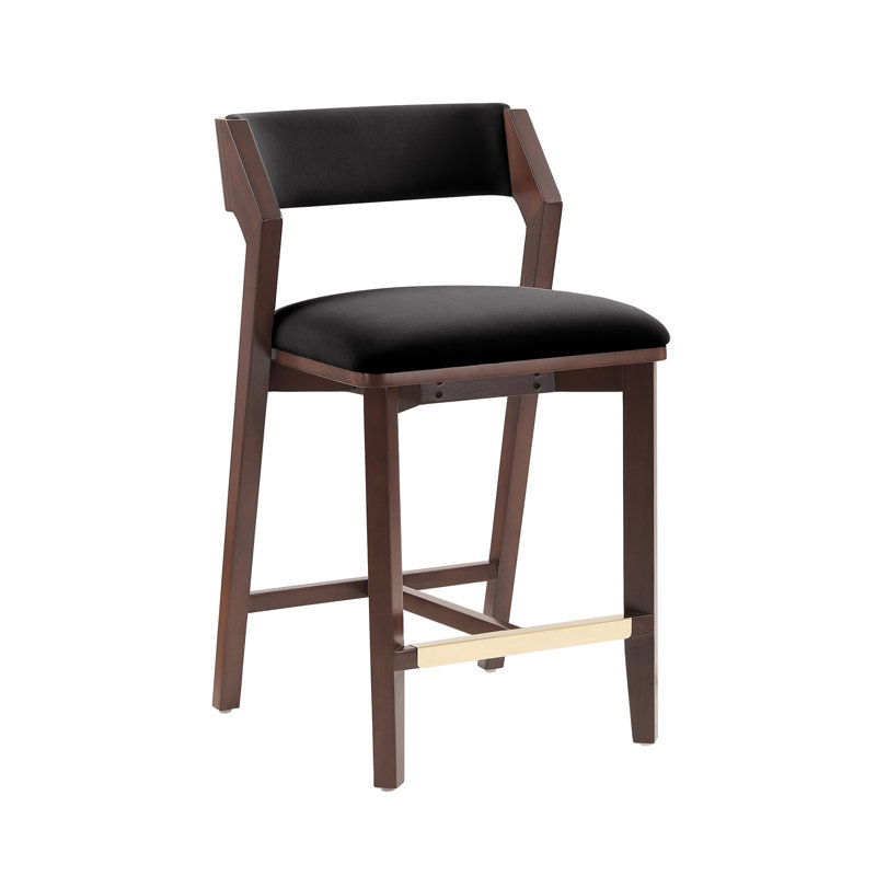Patricia Modern Velvet Upholstered Counter Stool with Beech Wood Frame in Black, Counter Stool (25.9" Seat Height), Black