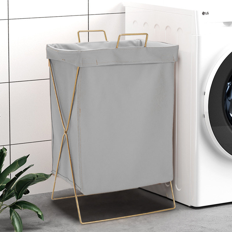 Laundry Basket with Handles, Grey/Gold