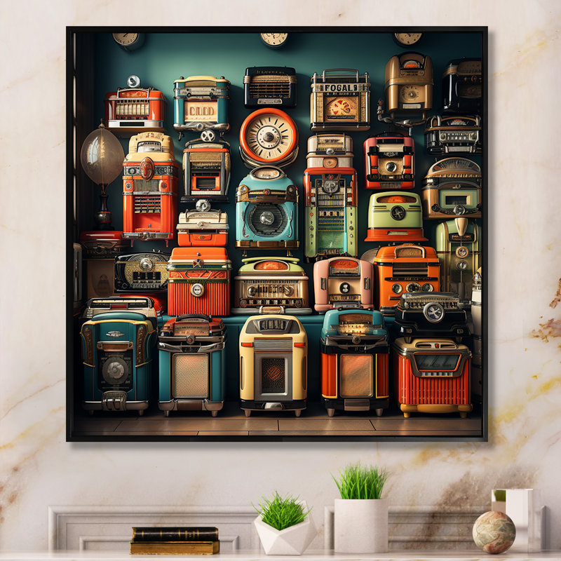 Nostalgic  jukebox Tunes 2 - Jukeboxes Wall Art, 30" H x 30" W x 1.5" D, Black Floater Framed