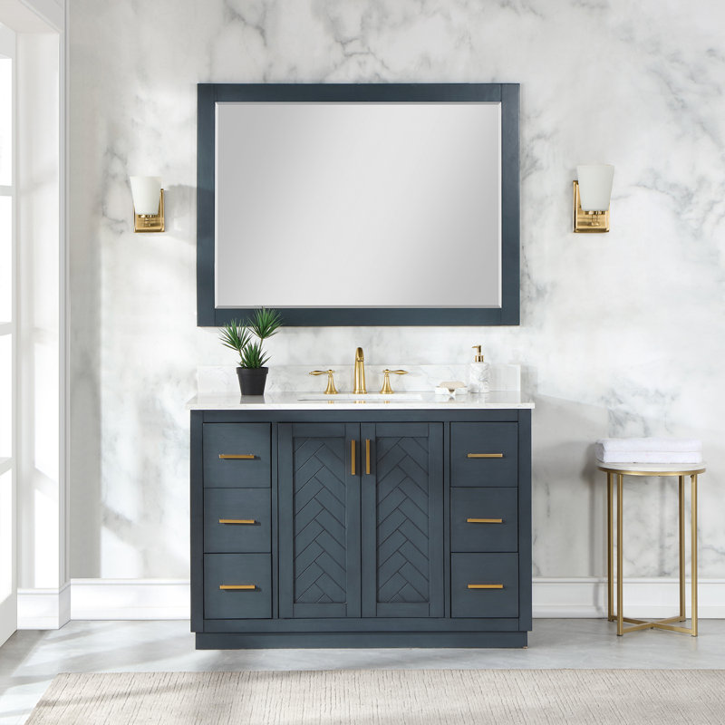 Ensemble de meuble-lavabo simple 48 po avec miroir Gazsi, Bleu gris anthracite