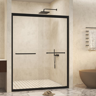 Porte de douche coulissante double en verre trempé avec film de sécurité, cadre en aluminium