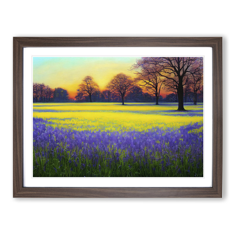 Inspiring Bluebell Field Sunrise - Framed Print, 34cm H x 46cm W x 2cm D, Walnut Framed