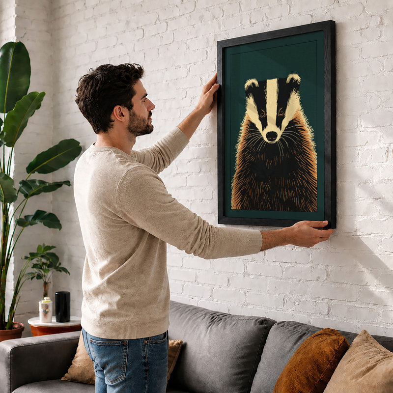 Badger's Gaze Minimalist - Print, Black, A3 - 42.0 x 29.7 cm