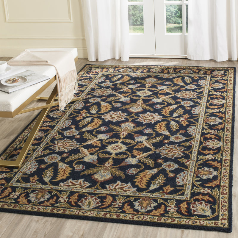 Ferrera Oriental Handmade Tufted Wool Navy Area Rug, Rectangle 4' x 6'