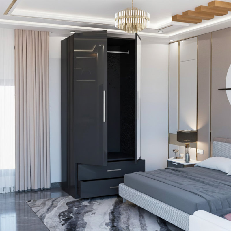 Manufactured Wood Wardrobe, Black