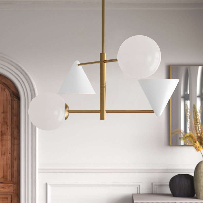 4 - Light Dimmable Modern Linear Chandelier, White, 16.12" H x 28" W x 28" D