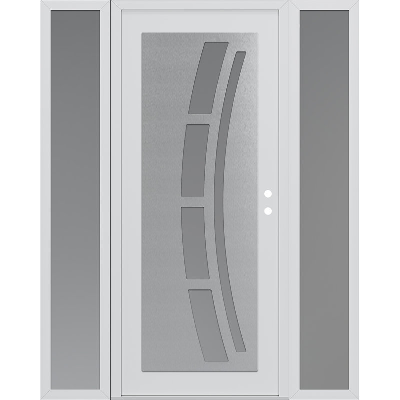 C12 à gauche 60 po X 80 po Panneau en acier argenté et verre givré blanc et blanc avec 2 portes d'entrée en verre givré
