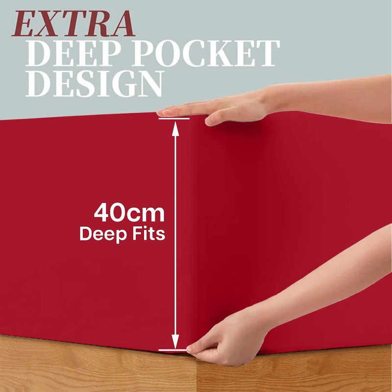 Soft & Breathable Microfiber Extra Deep Fitted Sheet, Super King (6'), Red