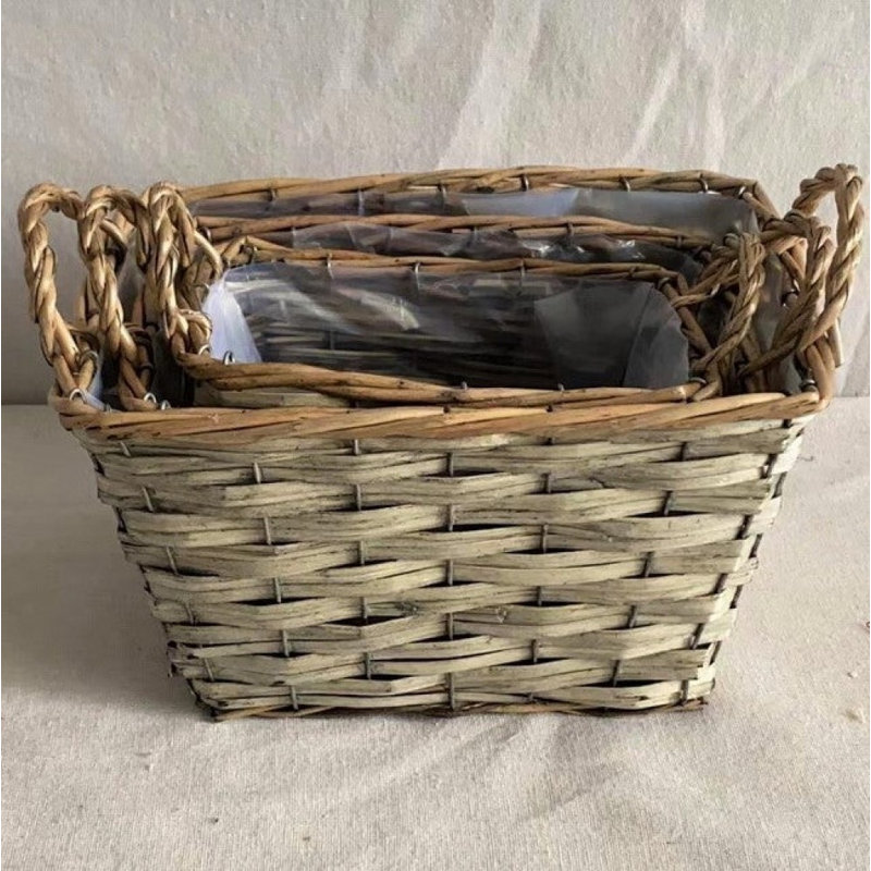 Set Of 3 Rectangular With Handles Baskets
